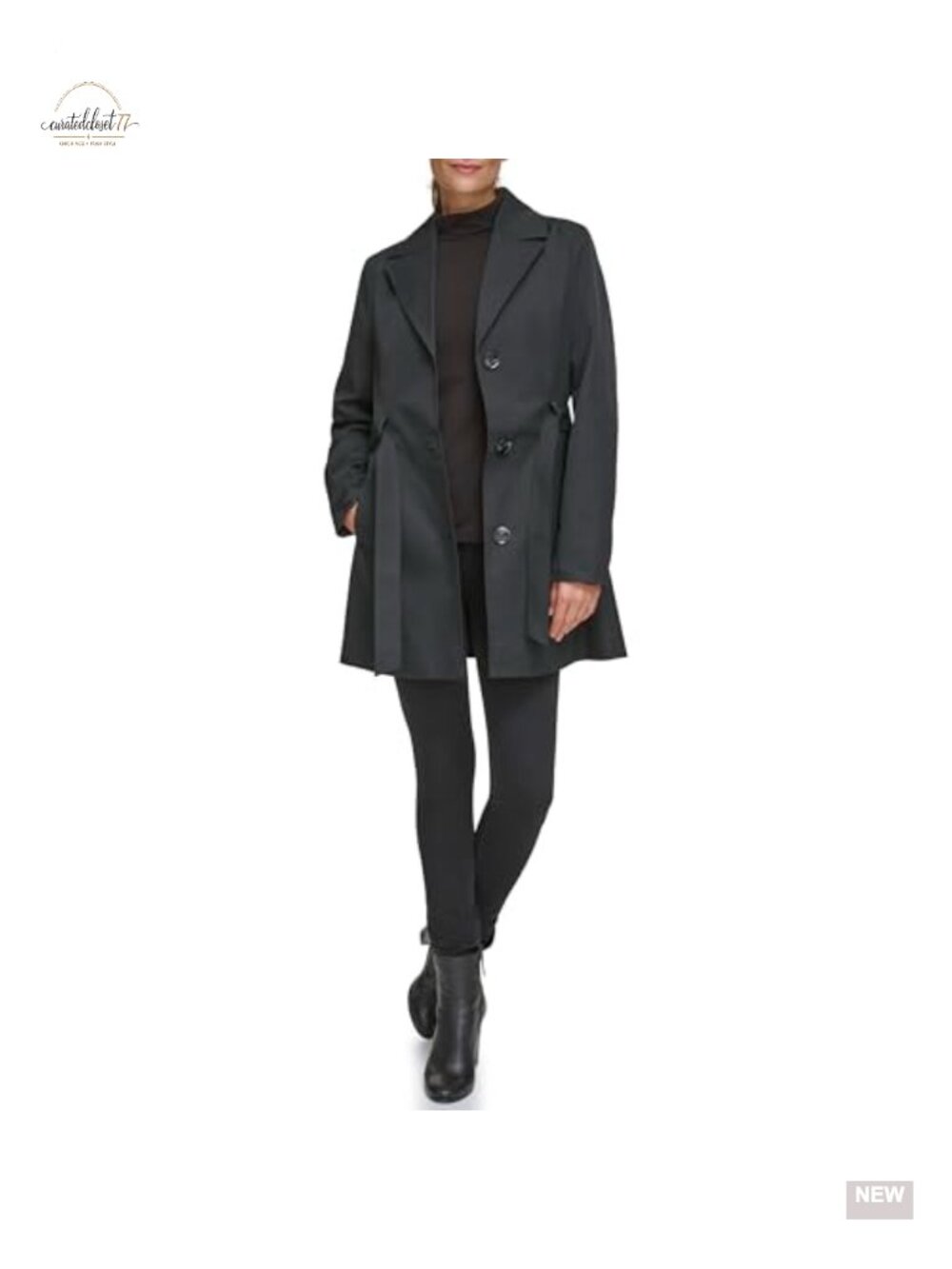 Belted Trench Coat with Waist Tie & Notch Collar Long Sleeve